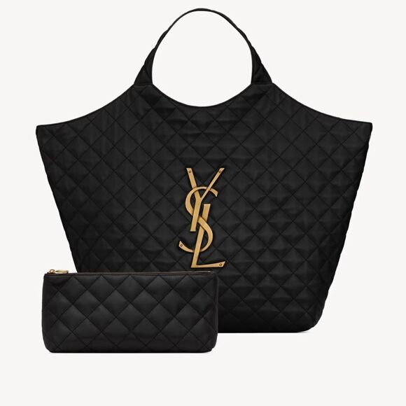 YSL, Saint Laurent iCare Tote Bag and Pouch, Black Quilted Leather - Picture 2 of 14